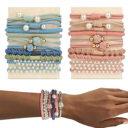Vista 8 de YONOY 20 piezas de accesorios para el cabello bohemio para mujer, 5 estilos de pulseras con lazo lindas para cabello delgado y grueso/colas