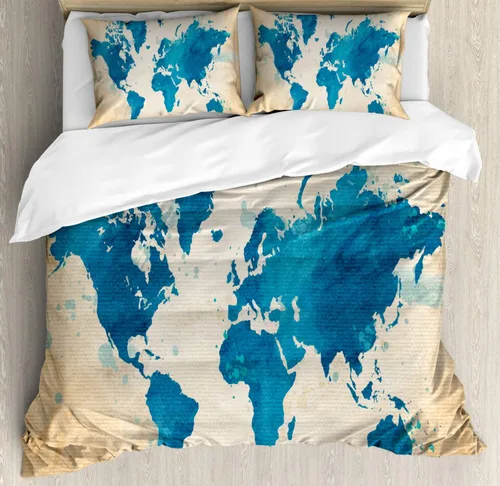 Vista 113 de Ambesonne Hawaii - Juego de funda de edredón de verano, palmeras y hojas exóticas de helecho, fondo colorido abstracto, juego de ropa de cama