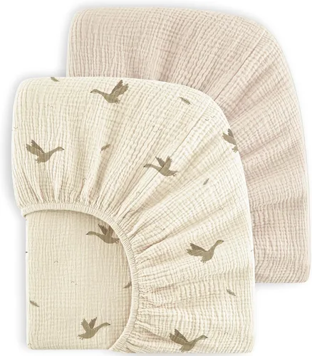 Vista 9 de Bearmoss Sábanas de muselina para mini cuna para Pack N Play - 100% algodón - 38"x26" Sábanas suaves y transpirables para corralito y cuna de bebé