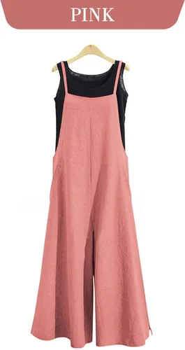 Vista 2 de YESNO - Enterizo holgado de estilo informal, overol con pantalones largos de pierna ancha, de algodón y con bolsillos, para mujer