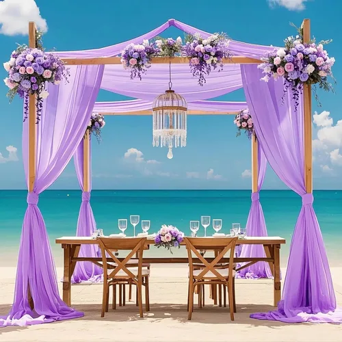 Vista 16 de FOTSHARER Cortinas de techo azul bebé para boda, 2 paneles de 5 x 20 pies, gasa para arco de boda, cortinas de techo para telón de fondo, decoración