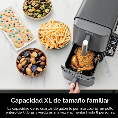 Vista 5 de Ninja Freidora de aire, 10 cuartos de galón DoubleStack XL 2 cestas, diseño compacto, cocina pollo entero de 5 libras, alimenta hasta 8 personas
