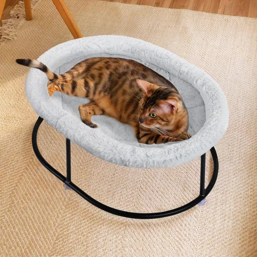 Vista 7 de Zoratoo Hamaca elevada para gatos de interior, cama mullida y cálida para gatos con funda de cama desmontable, cama portátil para mascotas elevada