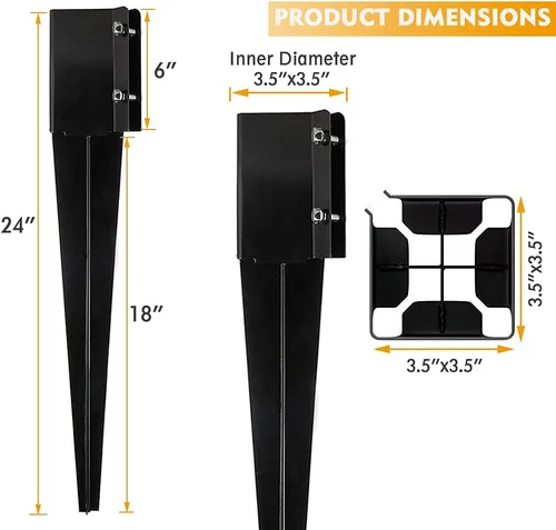 Vista 2 de Poste de anclaje de metal resistente con recubrimiento de polvo negro para postes de soporte para buzón o poste de valla de 4 x 4 pulgadas, diámetro