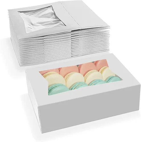 MT Products - Caja de panadería / pastelería, de cartón, de 8" de largo x 5 3/4" de ancho x 2 1/2" alto, con ventana desplegable (pack de 15