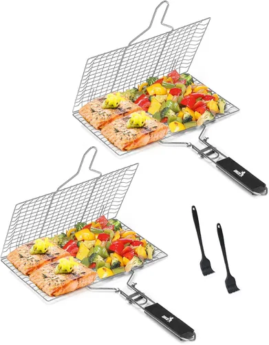 Vista 8 de UNCO Cesta de parrilla de pescado y verduras de acero inoxidable - Negro