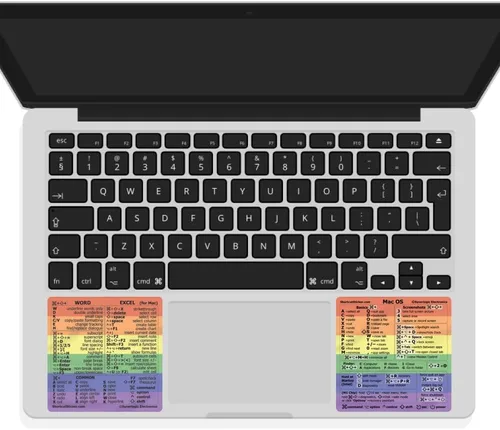 Vista 9 de SYNERLOGIC Mac OS (M/Intel) + Word/Excel (para Mac) Adhesivos de referencia rápida de atajos de teclado - para MacBook Air/Pro/iMac/Mac/mini (Negro)
