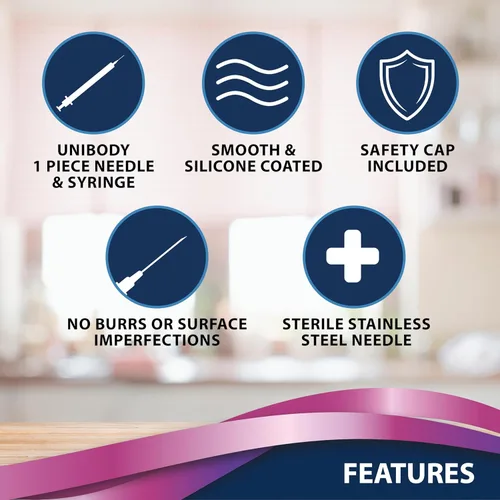 Vista 5 de TRUEplus Jeringas de insulina de un solo uso, 30G 0.5cc 5/16 pulgadas de longitud de aguja, 100 unidades (10 paquetes de 10)