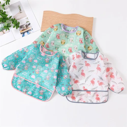 Vista 2 de 5 baberos de manga larga para bebé, babero impermeable con mangas de 3 a 24 meses