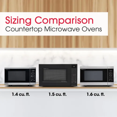 Vista 6 de SHARP Horno microondas para encimera con plato giratorio extraíble de 13.6 pulgadas, 1100 vatios, 1.6 pies cúbicos, acero inoxidable
