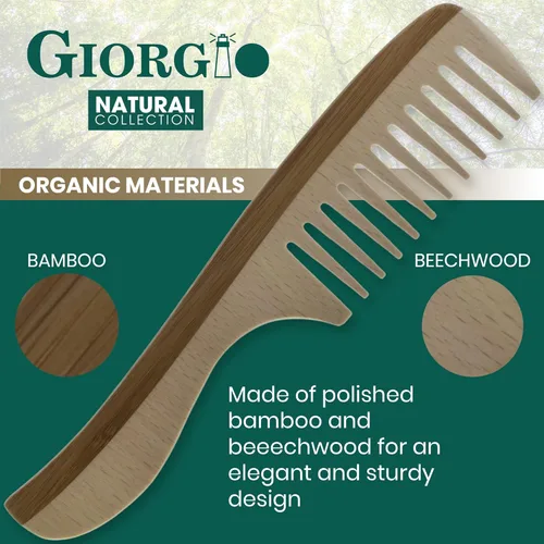 Vista 4 de Giorgio GIONAT5 Peine desenredante de madera natural con mango cómodo, peine de dientes anchos para cabello rizado, peines de bambú y madera de haya