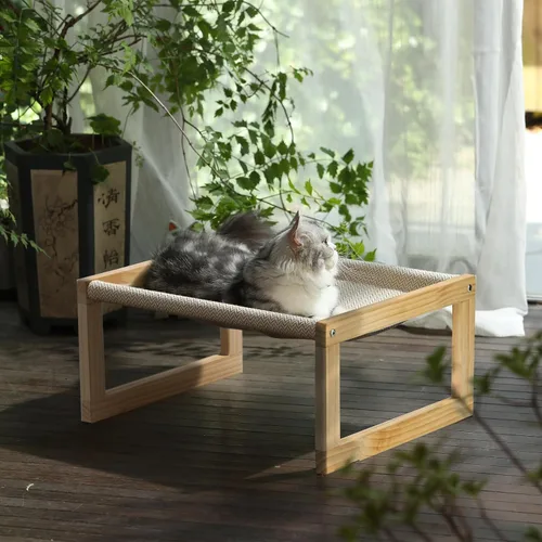 Vista 6 de FUKUMARU Cama para perros, hamaca elevada transpirable grande para gatos, camas de madera para gatos para exteriores e interiores, camas elevadas