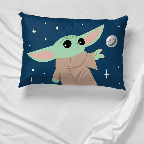 Vista 5 de Jay Franco Star Wars The Mandalorian Hello Grogu 1 funda de almohada reversible individual – Ropa de cama infantil súper suave de doble cara
