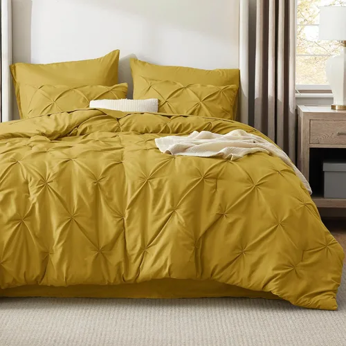 Vista 71 de Bedsure Juego de edredón tamaño individual XL, juego de ropa de cama extra largo de 5 piezas, cama plisada rosa en una bolsa con edredón, sábanas