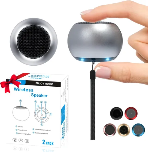 Vista 10 de Paquete de 2 mini altavoces portátiles, altavoces pequeños Bluetooth, micro altavoz inalámbrico para teléfono/PC/tableta, batería recargable