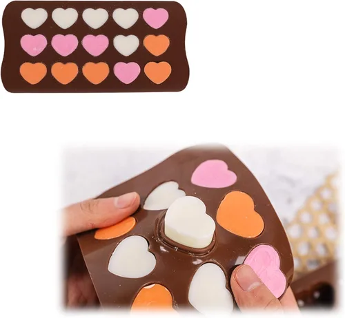 Vista 6 de homEdge Molde de chocolate con forma de corazón con hoyuelos de 15 cavidades, molde de silicona con hoyuelos para chocolate y caramelos de San