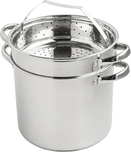 Vista 3 de Juego de ollas de acero inoxidable de 8 cuartos de galón de 4 piezas, olla con cesta de vapor, colador y tapa de vidrio resistente al calor, asas