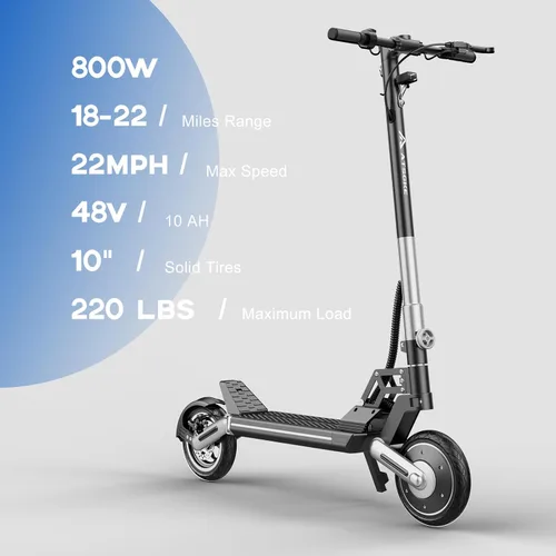 Vista 2 de Scooter eléctrico, scooter para adultos con motor de 800 W, rango de 18 a 22 millas, velocidad máxima de 22 mph, neumáticos sólidos de 10 pulgadas