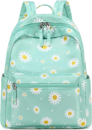 LEDAOU Mini mochila para niñas, bonita mochila pequeña para mujeres, adolescentes, niños, escuela, viajes, bolso de hombro, Margarita blanca verde,