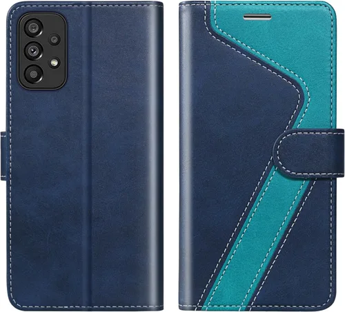 Vista 45 de Funda tipo cartera para Samsung Galaxy A13 5G, funda de cuero con tapa con bloqueo RFID, soporte para tarjetas de crédito, soporte magnético