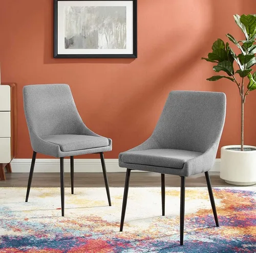 Vista 36 de Modway Viscount - Juego de 2 sillas de comedor tapizadas de tela, color blanco y negro