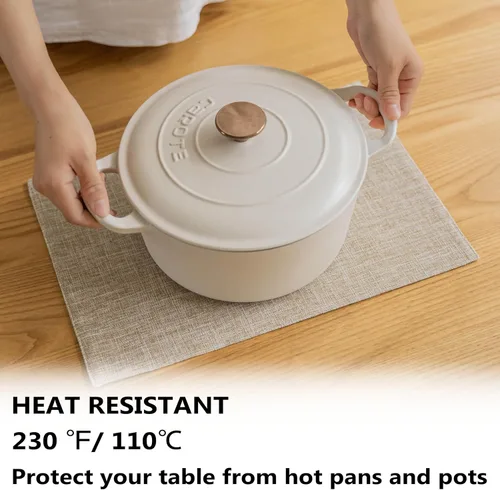 Vista 56 de Demetex - Juego de 4 manteles individuales de mesa de estilo rústico, resistentes al calor, de lino, lavables, de tela, manteles individuales