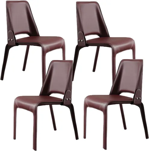 Vista 19 de JKGHK Leather Dining Chairs, Armless Room Chairs, Upholstered Kitchen Chair with Backrest, Side Chair with Metal Legs, for Bedroom, Cafe Brown