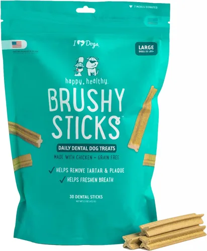 Vista 9 de iHeartDogs Brushy Sticks – Golosinas dentales para perros que eliminan la placa y la acumulación de sarro – Masticables de limpieza de dientes