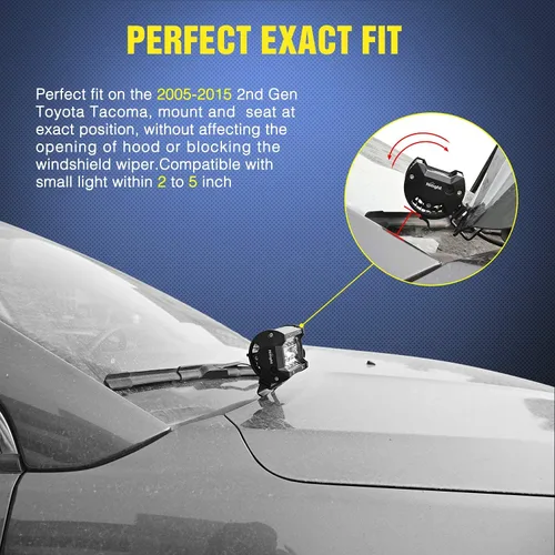 Vista 4 de Nilight Soportes de luz de zanja Auxiliar Offroad Work LED Pod A-Pilar Hood Mounts en 2nd Gen Tacoma 2005 2006 2007 2008 2009 2010 2011 2012 2013