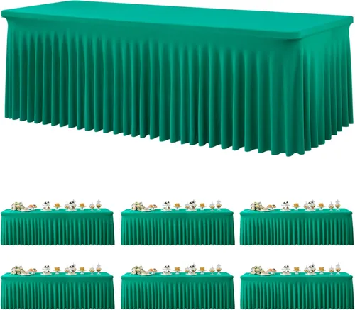 Vista 36 de Paquete de 2 manteles de elastano azul bebé para mesas rectangulares de 6 pies, manteles elásticos de 6 pies, falda de escritorio para fiestas
