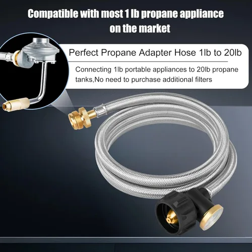 Vista 8 de Adaptador de manguera de propano de 6 pies de 1 libra a 20 libras, manguera de tanque de propano trenzada de acero inoxidable de 1 libra