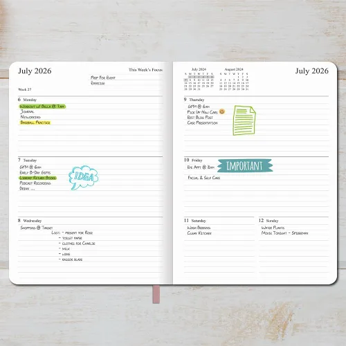 Vista 31 de 26-27 Academic Planner - Weekly and Monthly Planner, Jul 2026 - Jun 2027, Holidays, Contacts and Notes Pages, Vegan Leather Cover, Elastic Closure