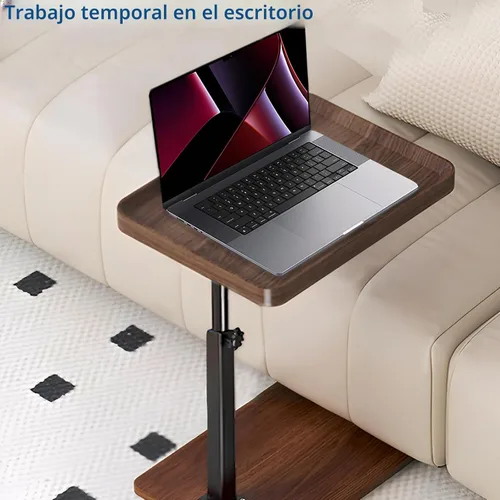 Vista 7 de Mesa C de Extremo Ajustable en Altura, Mesa de Bandeja para TV Giratoria 360° para Espacios Pequeños, Mesas Laterales con Ruedas para Sala de Estar