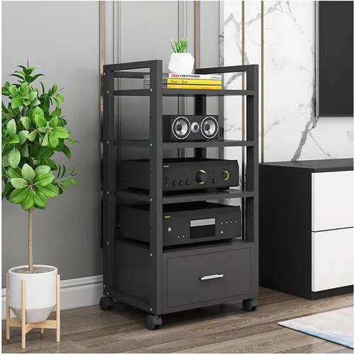 Vista 7 de Shelves 60 Long Multi-Tier Audio Rack with Drawer Amplifier Stand hifi AV Cabinet Mobile Kickstand CD Rack Media Storage Shelf Protects and