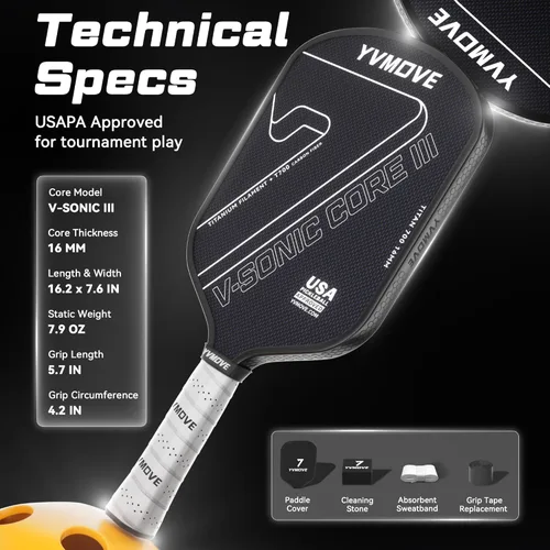 Vista 7 de Pickleball Paddle with T700 Raw Carbon Fiber Surface & 16mm STR-Core Power Polymer Core, Premium Pickle Ball Racket Designed for Ultimate Spin &