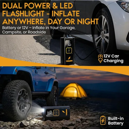 Vista 2 de Inflador de neumáticos de doble cilindro resistente, compresor de aire portátil - Bomba de aire inalámbrica de doble potencia de 160 PSI