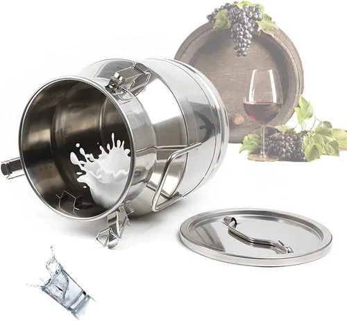 Vista 3 de Lata de leche de acero inoxidable de 12L/3.16 galones, jarra de leche resistente, cubo de leche con tapa, barril de fermentación comercial