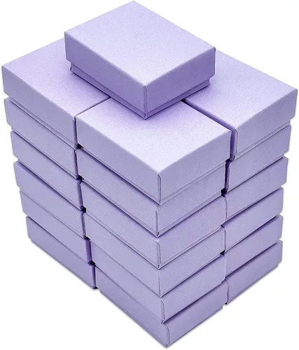 Vista 3 de The Display Guys - Paquete de 25 cajas de joyería de papel kraft de cartón relleno de algodón #11 - Color lavanda claro (2.1" x 1.8" x 0.8")