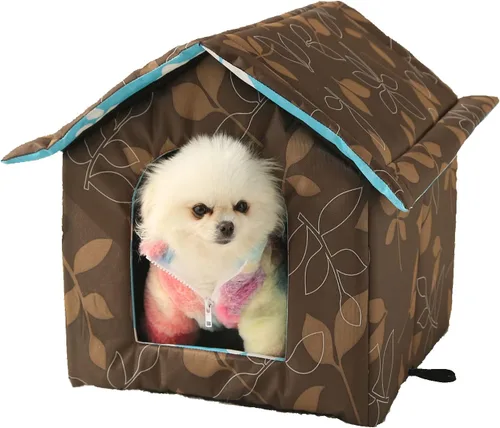 Vista 8 de Casa para gatos al aire libre, casas para gatos al aire libre, resistente a la intemperie, cálida y aislada, casa para gatos con cortina