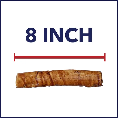 Vista 3 de Pet Factory 100 % hechos en Estados Unidos de piel de res de 8 pulgadas, rollos de golosinas masticables para perros, sabor a mantequilla de maní