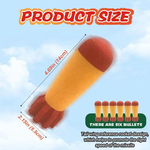 Vista 3 de Gantan Toy Rocket Barrel Launcher-Fires - Cohetes de espuma incluye 6 cohetes compatibles con RL Blaster, juego de disparos, pistola de juguete Air