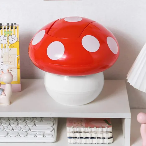 Vista 6 de BESTonZON Mini basurero de escritorio, tapa de hongo, papelera pequeña de papel de mesa, lindo contenedor de basura pequeño para encimera