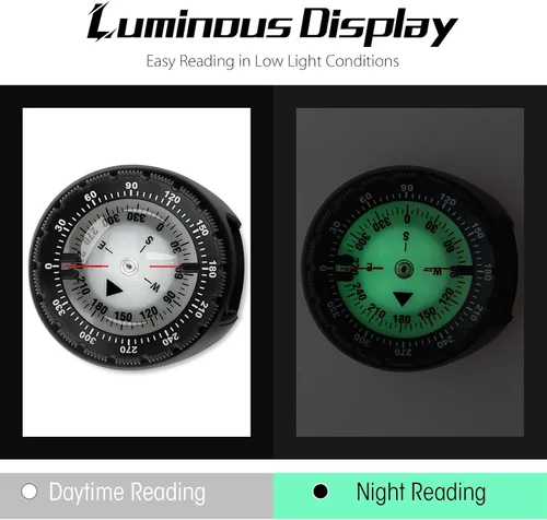 Vista 5 de Brújula de buceo, brújula de buceo profesional impermeable 5ATM con banda de TPU para deportes al aire libre, buceo, vela, senderismo, supervivencia