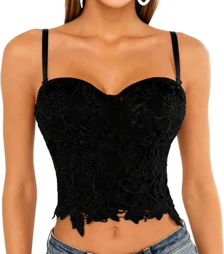 Vista 2 de Charmian - Corset para mujer, diseño punk, gótico, con encaje floral, para fiesta