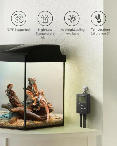 Vista 2 de DEWENWILS Controlador de Temperatura Digital Termostato Enchufe con Modo de Calefacción y Refrigeración para Congelador de Pechera, Cerveza