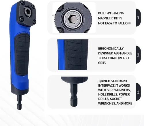 Vista 6 de Accesorio de taladro de ángulo recto, adaptador de taladro de 90 grados, adaptador de enchufe de destornillador, adaptador de esquina de broca
