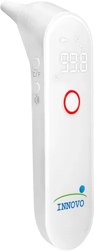 Vista 2 de Innovo Termómetro digital infrarrojo reutilizable iE100B, serie profesional, con detección de alerta de fiebre y 20 sondas desechables