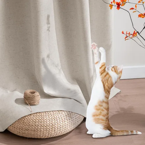 Vista 464 de Primitive - Cortinas opacas 100 % de lino texturizado natural para dormitorio, sala de estar, cortinas para ahorra energía, tela de arpillera