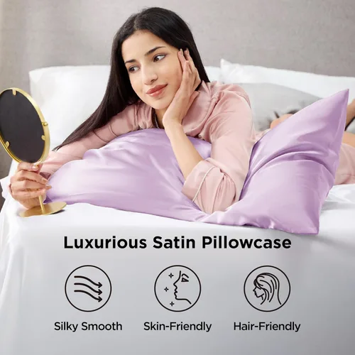 Vista 37 de Bedsure - Juego de fundas de almohada de satén tamaño king, 2 unidades - Fundas de almohada gris plateado para cabello y piel con cierre de sobre