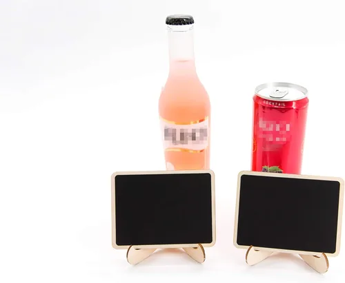 Vista 7 de DSTELIN Paquete de 20 Minipizarras de madera con caballetes de soporte, tarjetas de lugar, pizarras rectangulares pequeñas para bodas, fiestas